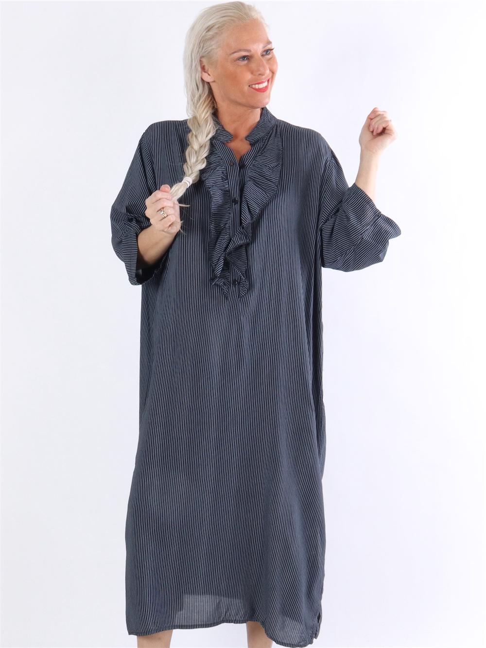 Bonita stripe - Stribet skjortekjole med flæser